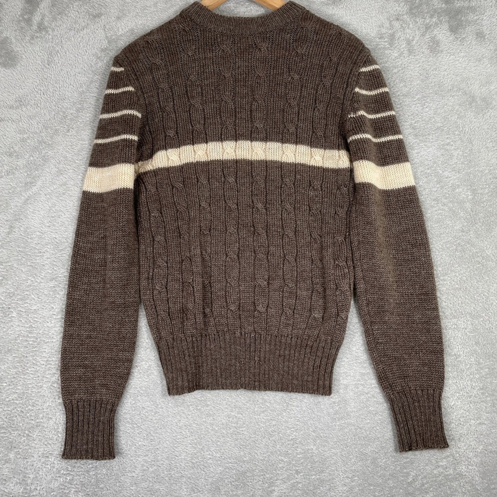 Vintage Alfie California Sweater Mens Small Brown Cable Knit Striped 70s Retro